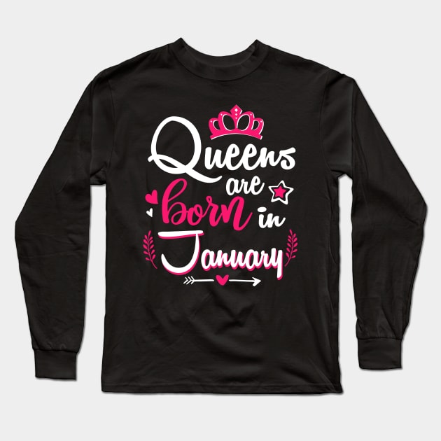 Women Queens Are Born In January Long Sleeve T-Shirt by Manonee